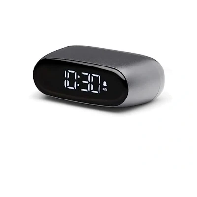 Afbeelding van Lexon MINUT Mini wekker, compact, met VA display, LCD, puur zwart, touchscreen bediening, snooze functie en achtergrondverlichting, oplaadbare accu, aluminium afwerking, metaalgrijs
