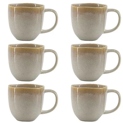 Afbeelding van Brigros Wehome ontbijtkopjes, keramiek, handgemaakt, 6 stuks, x 350 ml, koffiemokken, cappuccinokopjes, theekopjes (groen)