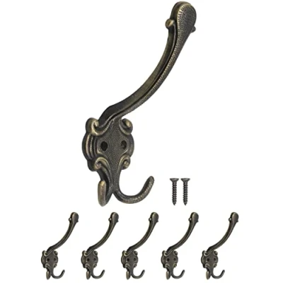 Afbeelding van Fuxxer® Klassieke kapstokhaken, dubbele haken, hoedhaken, kledinghaken, ijzeren antiek design, set van 5, brons (groot)