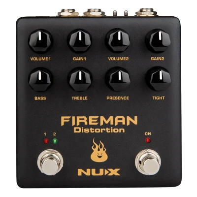 Afbeelding van Nux NDS 5 Fireman AMP Distortion Pedal, Elektrisch Gitaar Effecten Pedaal (2 Onafhankelijke Volume en Gain Regelaars, 18V / 9V Schakelaar, True Bypass &amp; Buffer Schakelaar), Zwart/Goud