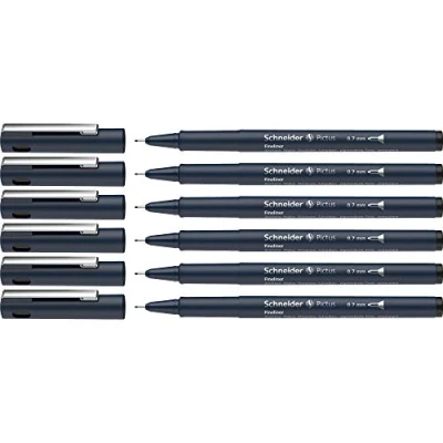 Afbeelding van Schneider Pictus Fineliner (lijndikte 0,7 mm, onuitwisbare pigmentliner, metalen punt, behuizing van 85% gerecycled kunststof) verpakking 6 stuks, zwart