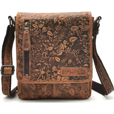 Afbeelding van HillBurry Schoudertas met Omslag en Bladeren Reliëf (bxhxd) ca. 18cm x 21cm 4cm