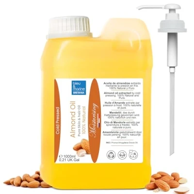 Afbeelding van Pure Zoete Amandel Olie Plantaardige Massageolie, 1000 ml, Verzachtend en verzachtend, geïrriteerde droge huid, voorkomt striae, scheurtjes in borsten handen