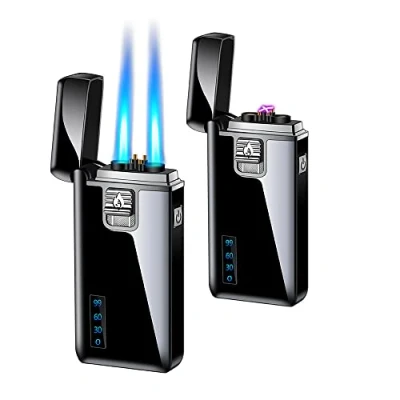 Afbeelding van Zaklampaansteker, elektrische boogaansteker, 2 in 1, dubbele straalvlam, butaanaansteker, navulbaar, butaan, boog, aansteker, USB oplaadbare winddichte aansteker voor