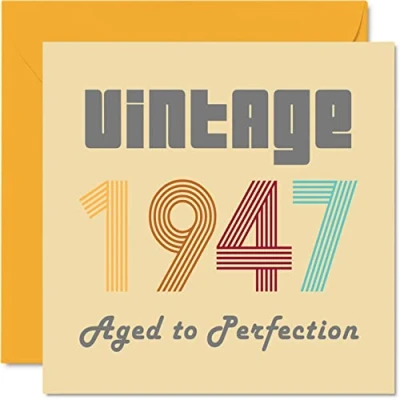 Afbeelding van 77e verjaardagskaarten voor mannen vrouwen vintage 1947 leeftijd tot in de perfectie 77 verjaardagskaart grappig haar hem, 145 mm x beste vriend verjaardag wenskaarten mama papa