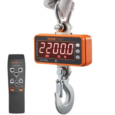 Afbeelding van VEVOR Digitale hangweegschaal, 9 tot 1000 kg, kraanweegschaal, lbs/kg/N, trekweegschaal, 0,2 precisie, wildweegschaal, industriële weegschaal, led display, hangende mini draagbare