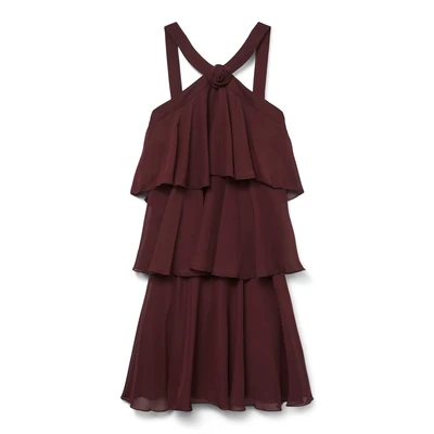 Afbeelding van Vero Moda Vmfelicia Ruffle Short Dress Cocktailjurk, Dames, Maat: Medium, Winetasting