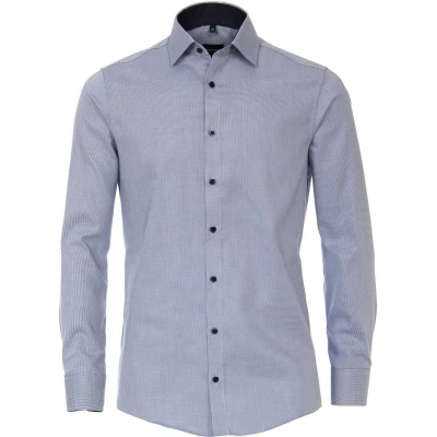 Afbeelding van VENTI modern fit overhemd blauw dessin structuur (contrast) Strijkvrij Boordmaat: 43