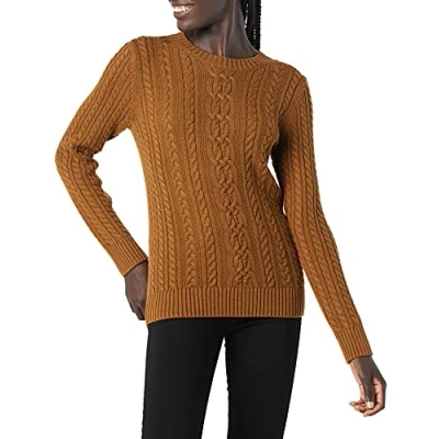 Afbeelding van Amazon Essentials Dames visserskabel lange mouwen ronde hals trui (verkrijgbaar in grote maten), donker kastanjebruin heather, XX Large