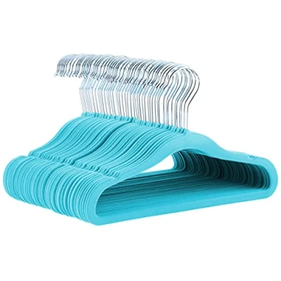 Afbeelding van Amazon Basics Kids Fluwelen, slipvaste kleerhangers voor baby&#039;s en peuters, 29,5 cm, 50 stuks, blauw