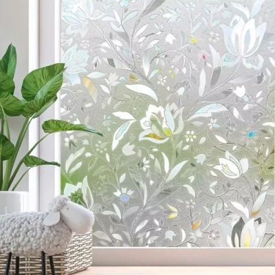 Afbeelding van Zindoo 3D Zonder Lijm Raamfolie Decoratieve Folie Privacy Bloem Ontwerp Bescherming voor Thuiskeuken Kantoor 45 x 200cm
