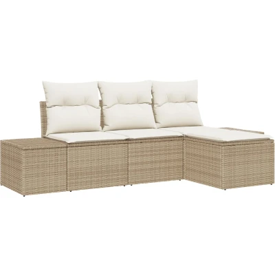 Afbeelding van vidaXL Tuinbank Set van 4 Beige en Crème Rattan, Polyester Kussens