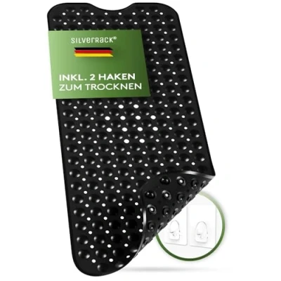 Afbeelding van SilverRack Badmat, 100 x 40 cm, zwart, antislipmat, badkuip, BPA vrij, voor kinderen en baby&#039;s, schimmelbestendig machinewasbaar, badmat antislip