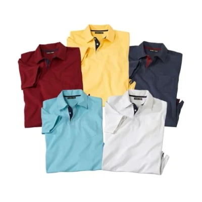 Afbeelding van ATLAS FOR MEN Set van 5 poloshirts voor heren met korte mouwen, verkrijgbaar in grote maten M tot 5XL, bordeaux, geel, wit, donkerblauw, 4XL