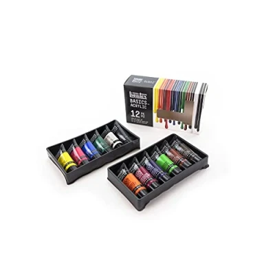 Afbeelding van Liquitex 3699403 Basics enkelvoudig pigmenteerde acrylverf, kunstenaarspigmenten, lichtecht, medium viscositeit, goede kwaliteit, satijn finish Set 12 x 22ml