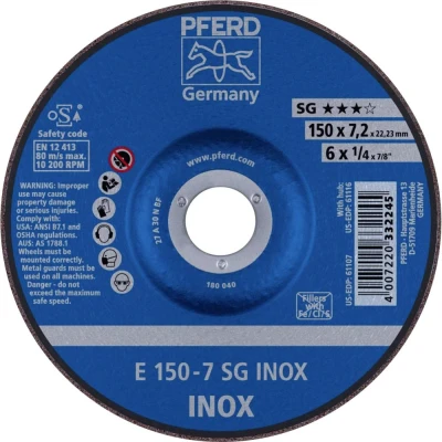 Afbeelding van PFERD 62222730 E 150 7 SG INOX Afbraamschijf gebogen Diameter mm Boordiameter 22.23 RVS 10 stuk(s)