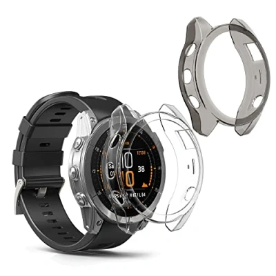 Afbeelding van kwmobile 2x hoes compatibel met Garmin Epix 2 Hoesje Cover van silicone voor activity tracker In zwart/transparant