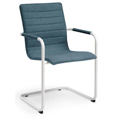 Afbeelding van Stijlvolle Design vergaderstoel voorzien van wolvilt stoffering Wit frame Lichtblauw stof