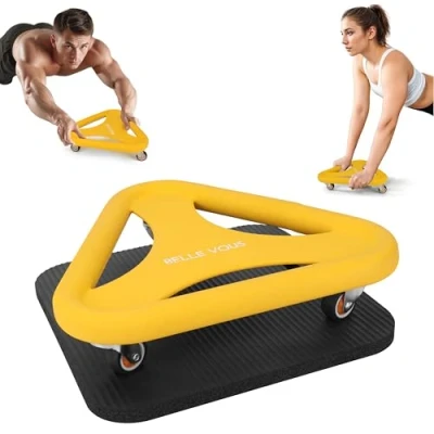 Afbeelding van Stainless Steel, yellow Abdominal &amp; Core Coaster Strength Workout Trainer with knee mat