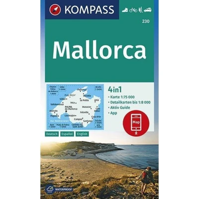 Afbeelding van KOMPASS Wanderkarte Mallorca 1:75 000: 4in1 mit Aktiv Guide und Detailkarten inklusive Karte zur offline Verwendung in der App. Fahrradfahren. Klettern. Autokarte.: 230