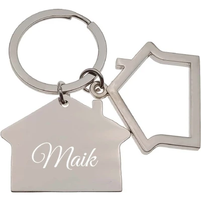 Afbeelding van Sleutelhanger RVS Huis Met Naam Gravering Maik