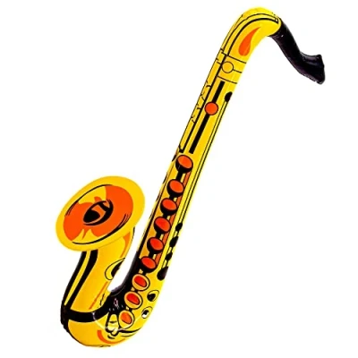 Afbeelding van Widmann 23931 Opblaasbare saxofoon volwassenen unisex, clown, circus, disco, muzikant, show, carnaval, themafeesten, 55 cm, goudkleur
