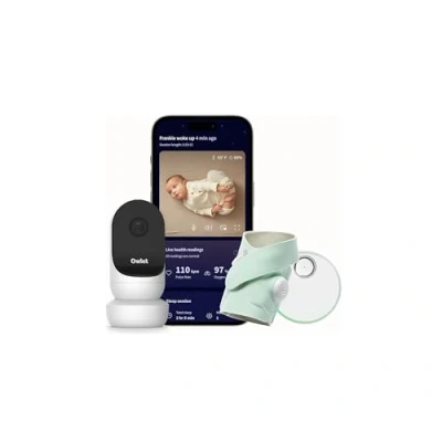 Afbeelding van Owlet Dream Sock &amp; Cam 2 Bundel Medisch gecertificeerde slimme babyfoon met camera en live hartslag , zuurstof gezondheidsmeldingen Munt