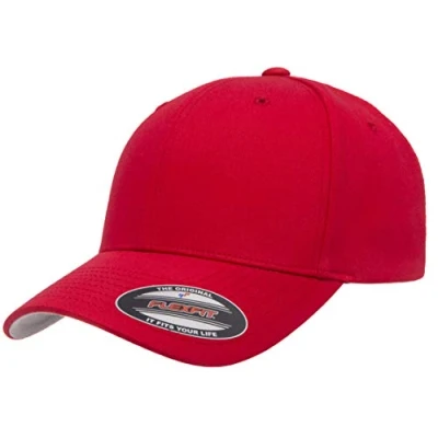 Afbeelding van Flexfit Unisex Fitted Cap van katoenen keperstof hoed, Rood/uitstapje, effen (Getaway Solids), L XL