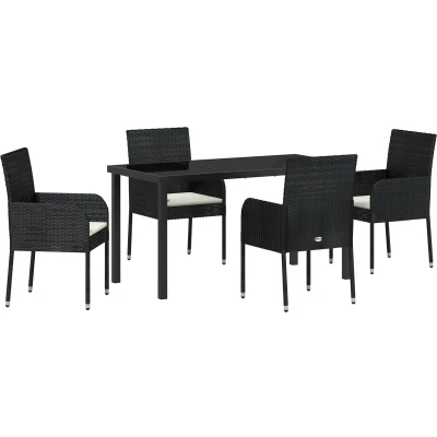 Afbeelding van vidaXL 5 delige Tuin Eetset met Kussens Zwarte Poly Rattan