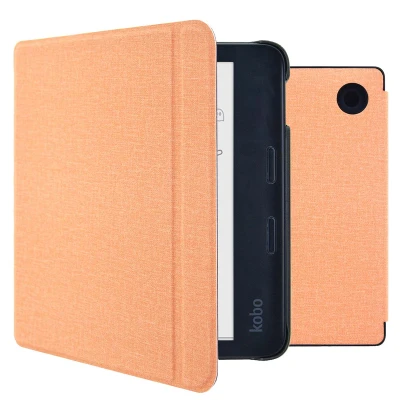 Afbeelding van Kobo Libra Colour Hoes: imoshion Canvas Sleepcover Bookcase met stand Sleepcover,Bookcase Peach Kunstleder E Reader Hoezen