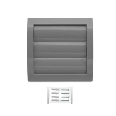 Afbeelding van H&amp;C VENT Ventilatierooster 125 mm Diameter 190 x Grijs Afzuigkap met bewegende lamellen en Insectenbescherming HVAC Kanaalkap ABS