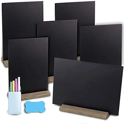 Afbeelding van Krijtbord borden 6 Pack Mini Dubbelzijdige Schoolbord Message Boards Rustieke Houten Stands met Krijt &amp; Gum