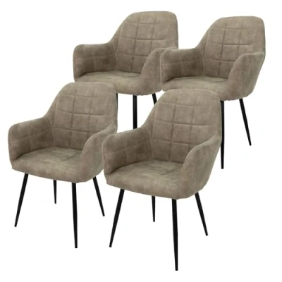 Afbeelding van Set van 2 eetkamerstoelen, grijs beige, met rugleuning en armleuningen