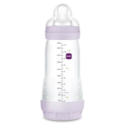 Afbeelding van MAM Easy Start AC babyfles voor kinderen vanaf 4 maanden, 320 ml met zuignap Rivier 3 4+ van SkinSoft siliconen, bio circulair, roze