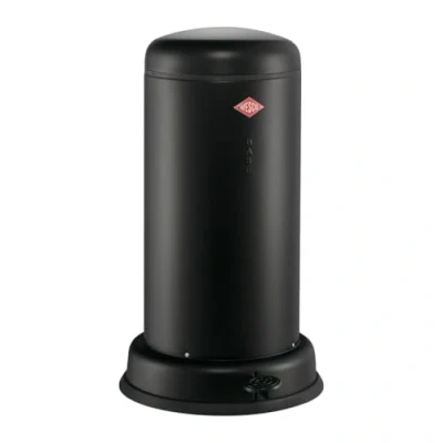 Afbeelding van Wesco Baseboy Afvalbak in de kleur matzwart, gepoedercoat plaatstaal, 20 liter volume, metalen inzetstuk, ingebouwde demper, voetpedaal met rubberen loopvlak