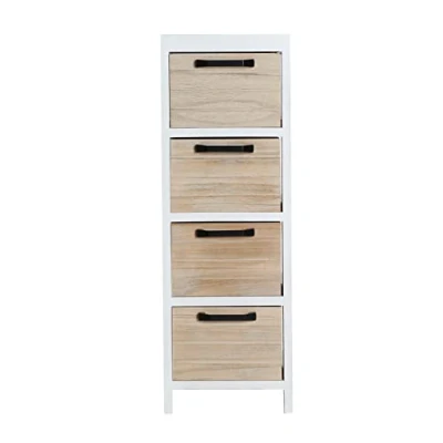 Afbeelding van Lastdeco SOURE Multi ladekast wit nachtkastje meervoudige kast van paulownia hout 4 laden 25 x 74 cm