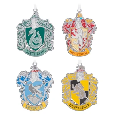 Afbeelding van Hallmark Zweinstein Crests Pack van 4 aandenken ornament, Harry Potter boomdecoratie, metalen hangende ornamenten, Kerstmis opknoping geschenken voor