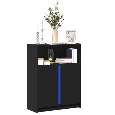 Afbeelding van Dressoir met LED 77x34x100 cm bewerkt hout zwart