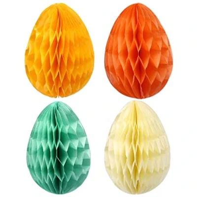 Afbeelding van 12 paaseieren van vloeipapier om op te hangen en versieren formaat 7 cm incl. lint ideale paasdecoratie voor struiken takken herbruikbaar pastel Set 1