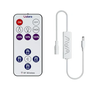 Afbeelding van OULARA Led controller, 13 toetsen RF draadloze afstandsbediening en 3 knoppen ontvanger met DC aansluiting, dimmer timerfunctie voor 12V 24V COB/3528/2835/5050 ledstrips