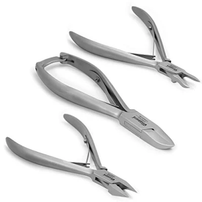 Afbeelding van Podologie instrumentenset, 3 stuks, nageltang, concave, puntige en smalle snede, voor de verzorging van harde ingegroeide nagels, Duitse productie, medisch gebruik + voetverzorging