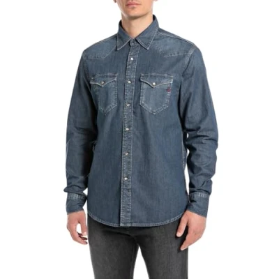 Afbeelding van Replay Overhemd Denim Donker jeans M
