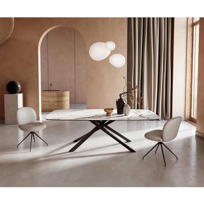 Afbeelding van DELIFE Eetkamertafel Edge Boot 240x120 keramiek Calacatta Luxe wit goud grijs kruisframe rechthoek zwart