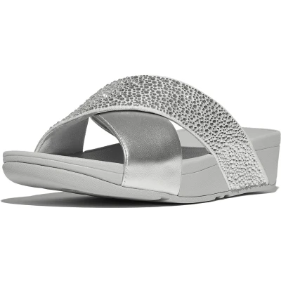 Afbeelding van FitFlop Lulu Crystal Mix Metallic Cross Slides ZILVER Maat 36