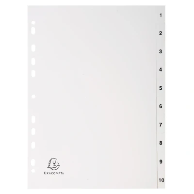 Afbeelding van Exacompta ref. 1710E Grijze gerecycleerde polypropyleen tabbladen met 10 numerieke bedrukte tabs van 1 tot Formaat A4 Afmetingen: 22,5 x 29,7 cm Blauer Engel gecertificeerd