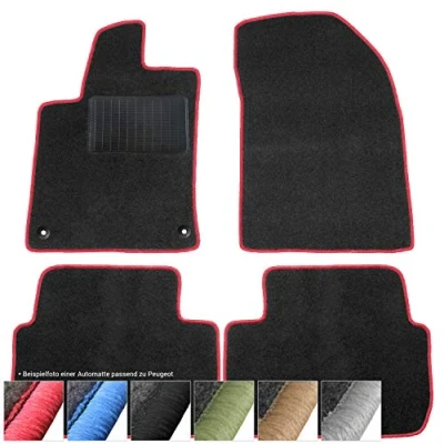 Afbeelding van moto MOLTICO Vloermatten auto velours automatten zwart set 4 delig geschikt voor Peugeot 308 I 2007 2012 (rood siernaden)