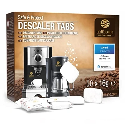 Afbeelding van Coffeeano 50x Ontkalkingstabletten XL voor volautomatische koffiemachines en koffiezetapparaten. Ontkalkingstabs compatibel met Jura, Siemens, Krups, Bosch, Miele, Melitta, WMF nog veel meer.