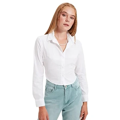 Afbeelding van Trendyol Ecru Crop Back Gedetailleerd Katoenen Aansluitend Geweven Overhemd Twoss21Go0167