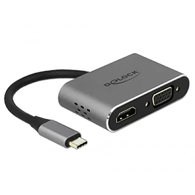 Afbeelding van Premium USB C naar HDMI en VGA splitter A PD poort met DP Alt Mode / zwart 0,10 meter