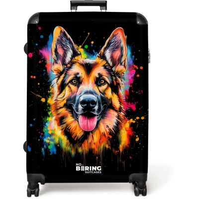 Afbeelding van NoBoringSuitcases.com® Koffer groot Reiskoffer lichtgewicht Duitse Herdershond met graffiti Rolkoffer 4 wielen Grote trolley XL 98 liter bagage